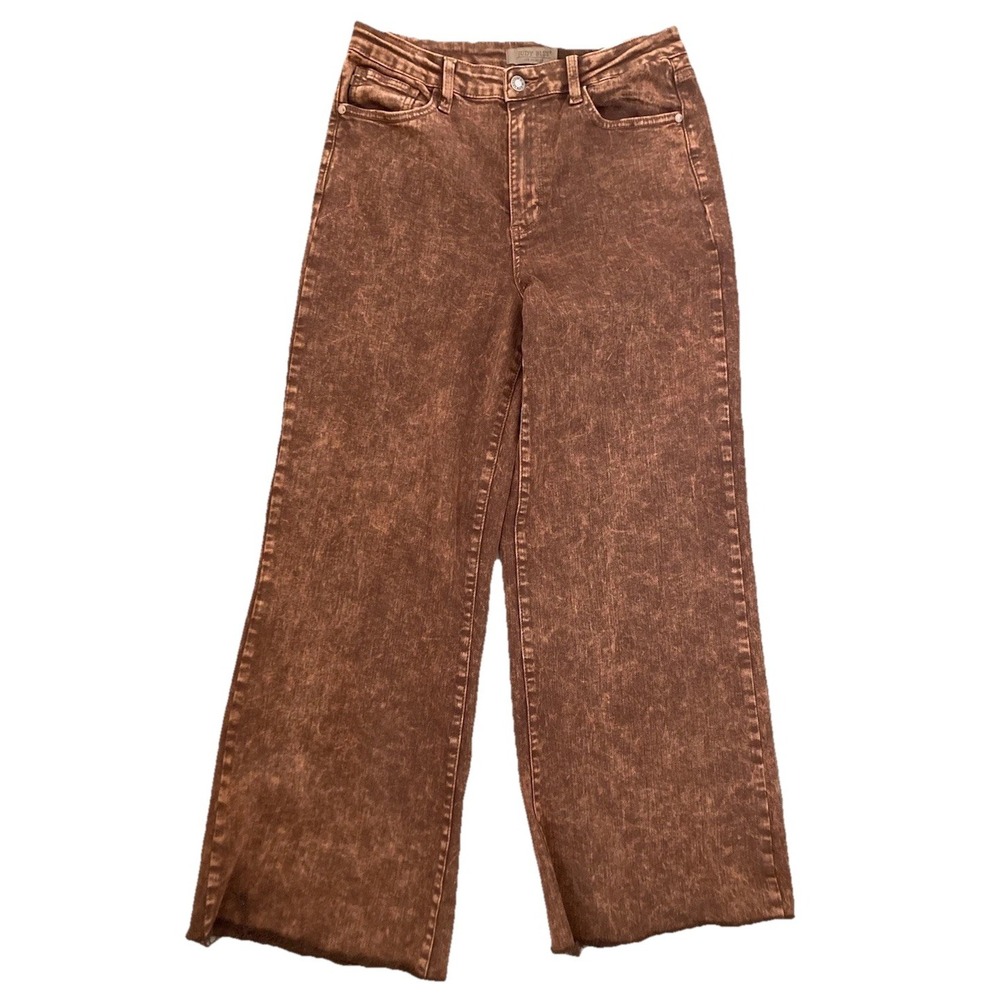 Judy Blue Retro Wide Leg Raw Hem Jeans Garment Dyed Brown Pumpkin Womens 13/31
